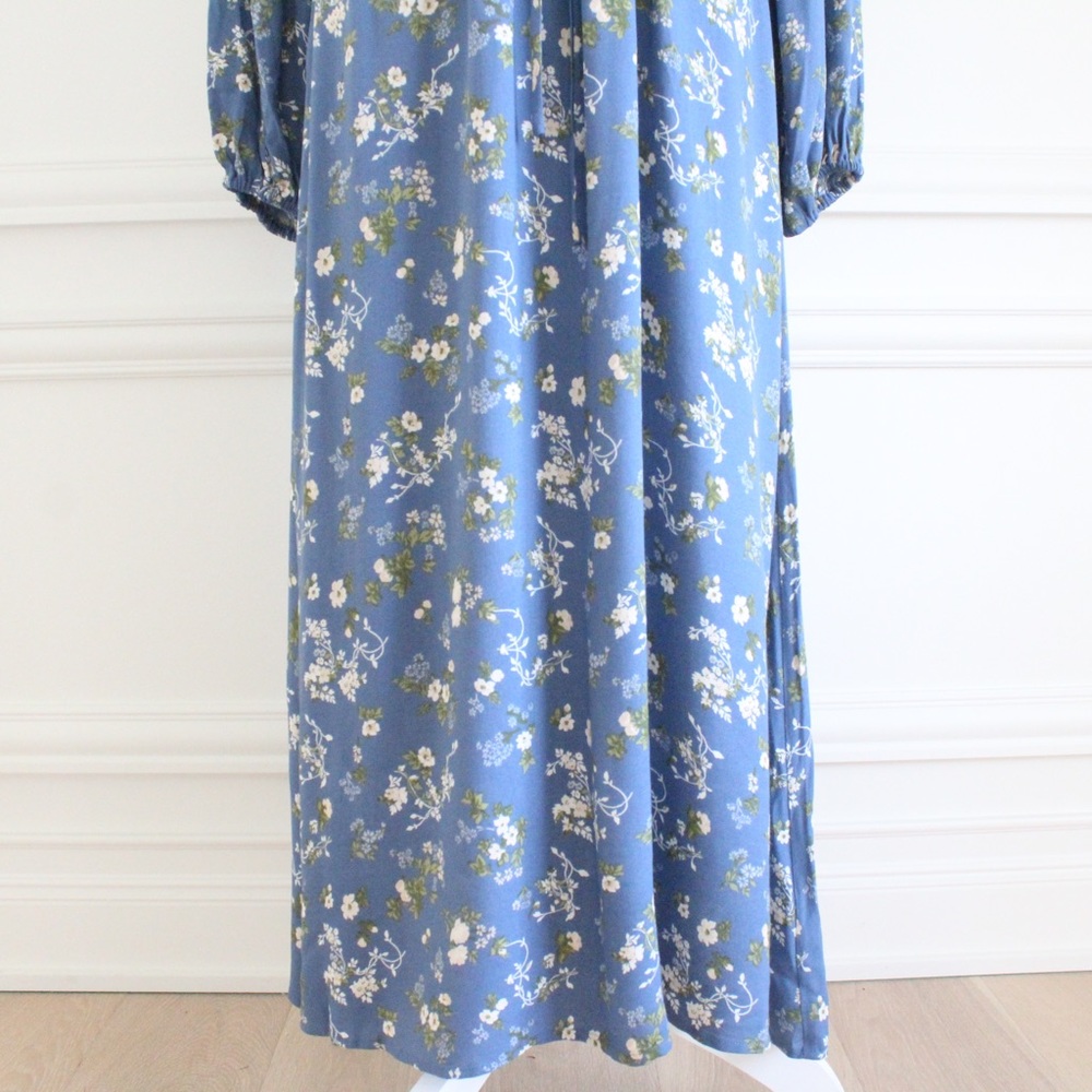 reformation • floral long sleeve blue lisse avery dress - Picture 7 of 13